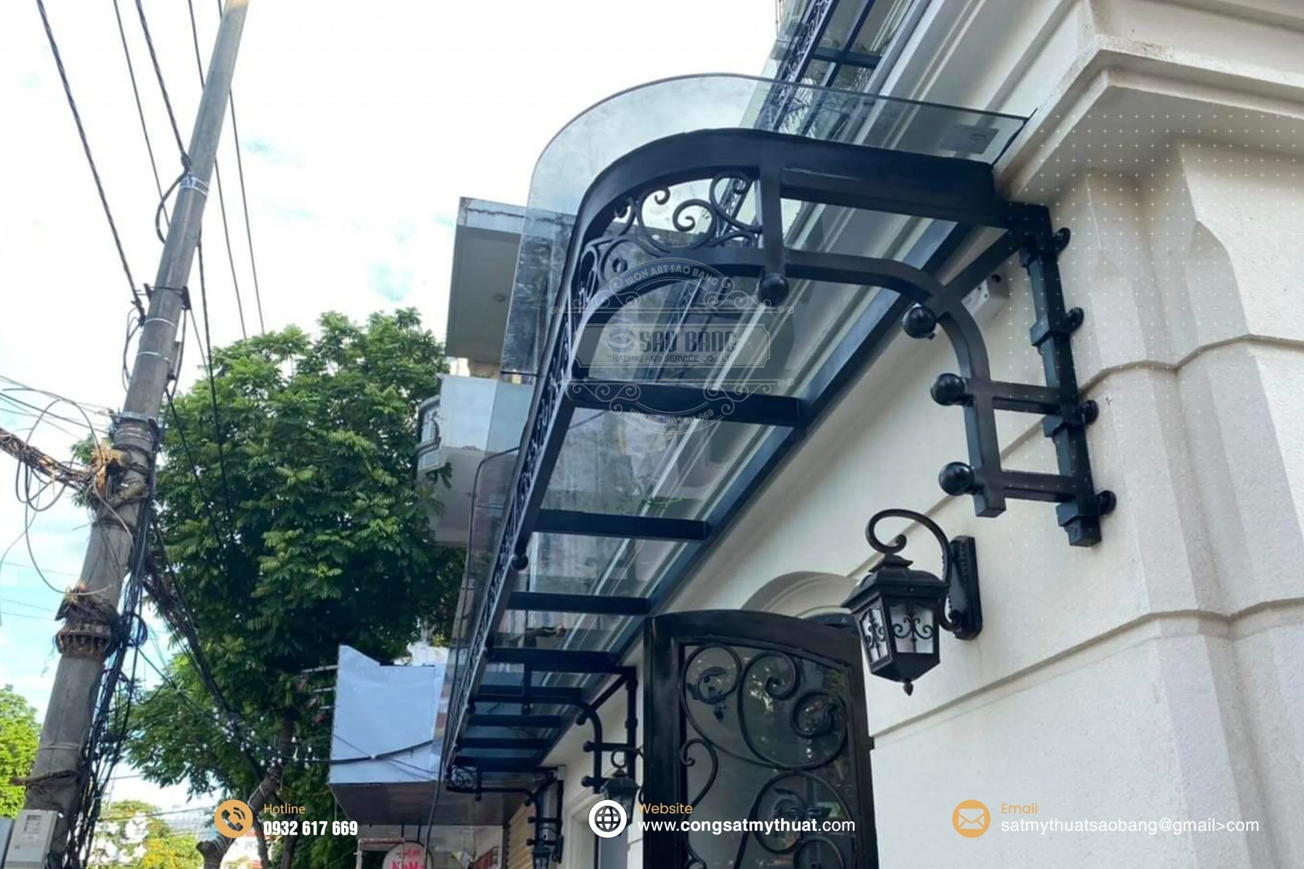 Mái kính sắt mỹ thuật MKSB-0002 đẹp cho nhà phố