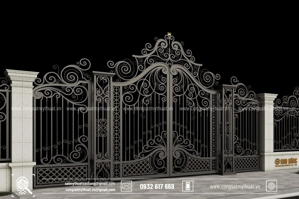 Cổng biệt thừ nhà vườn 2 cánh