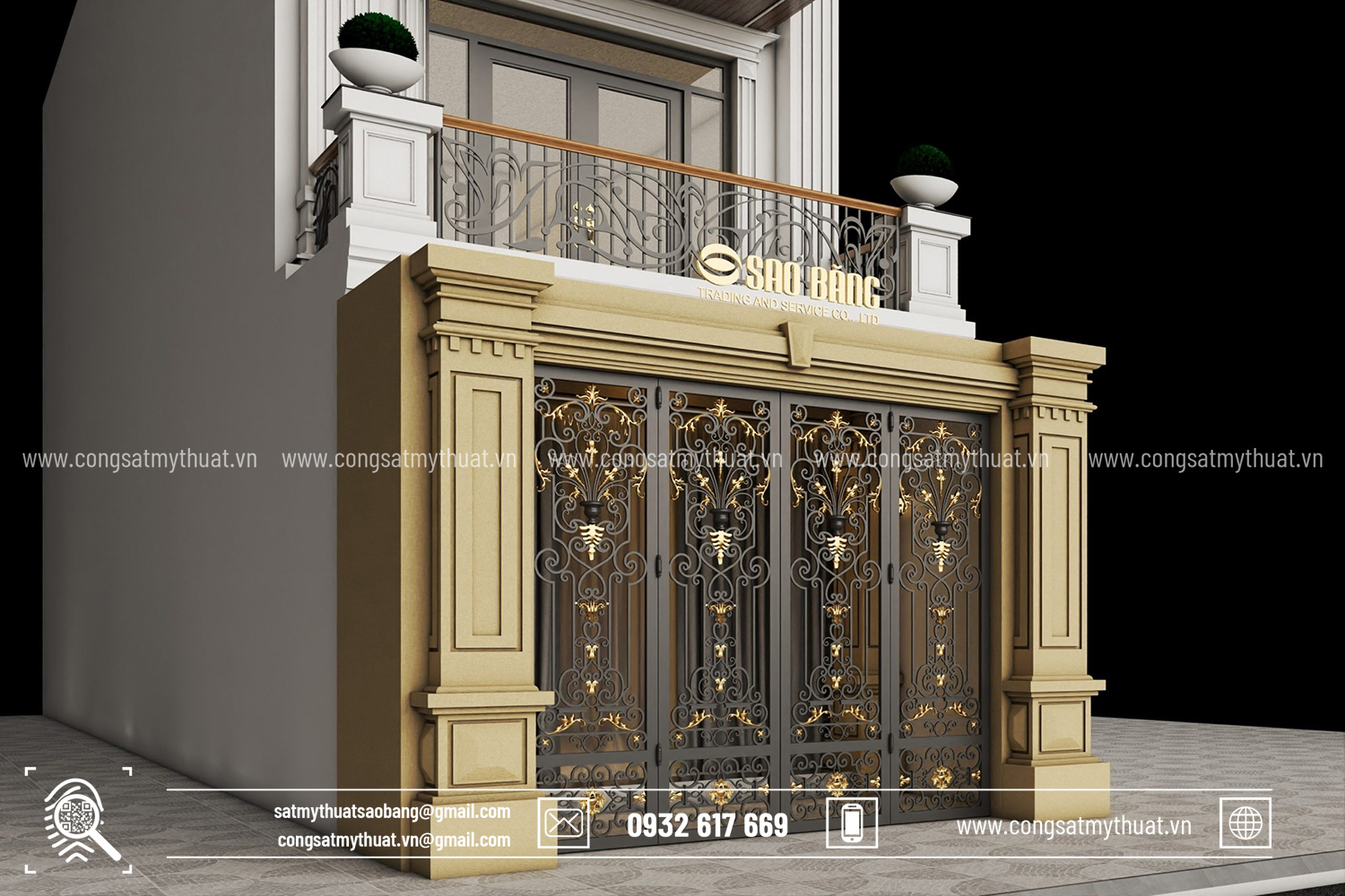 Kích thước cửa sắt mỹ thuật 4 cánh đẹp