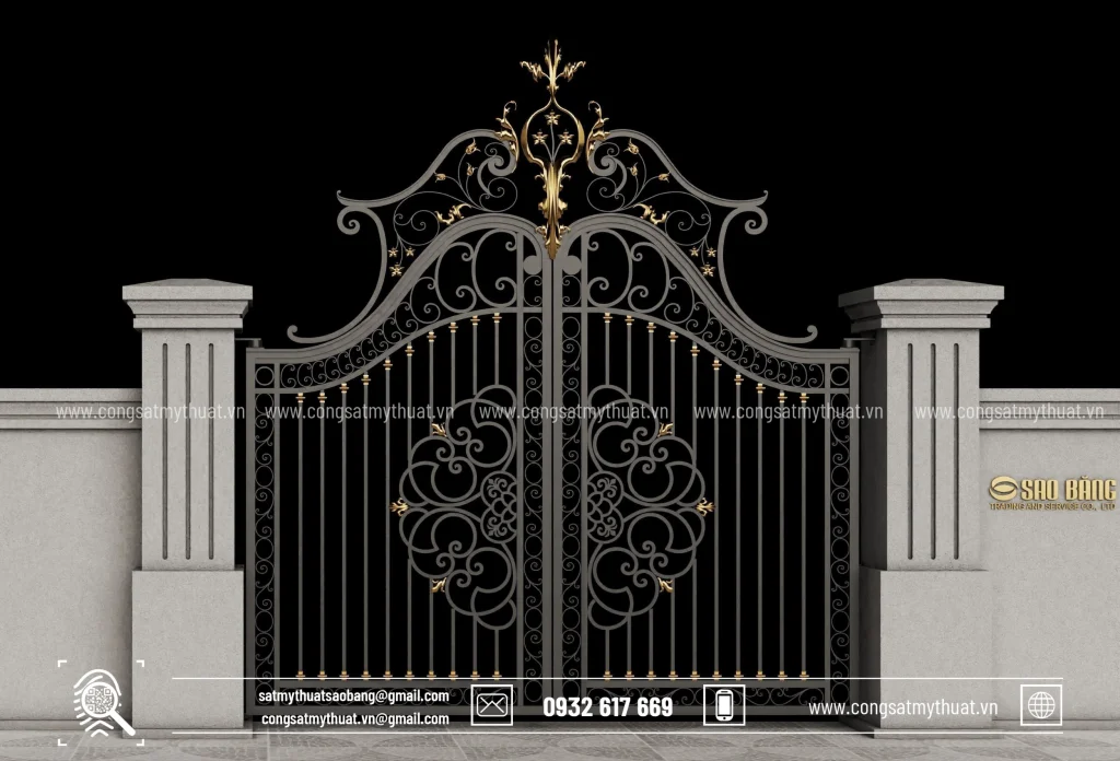 Trụ cổng sắt mỹ thuật bằng bê tông