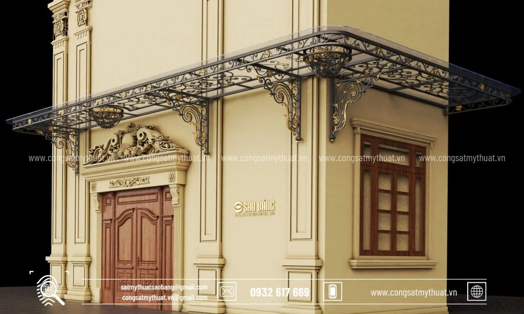 Thiết kế mái hiên kính cường lực đẹp