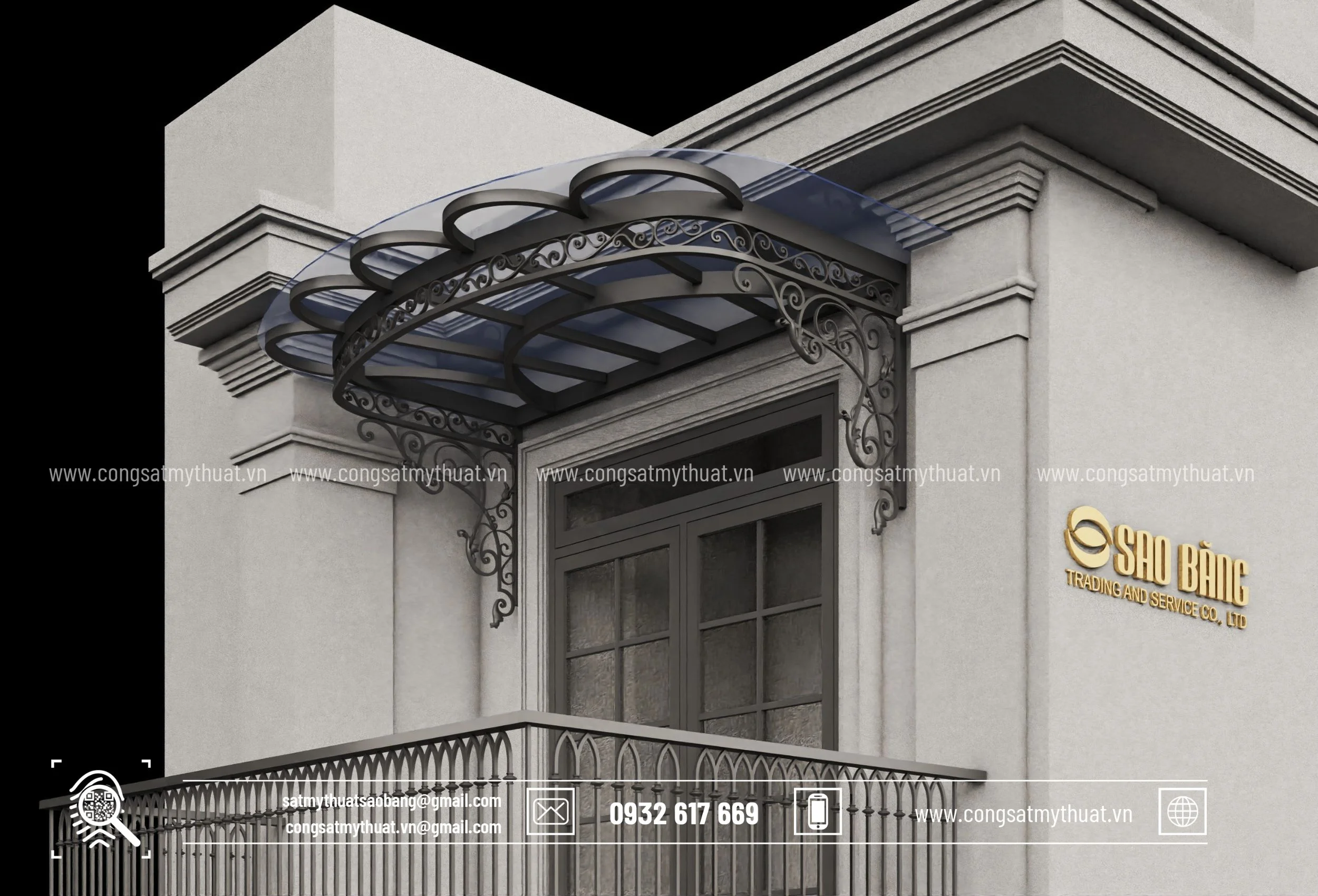 Mái kính sắt mỹ thuật MKSB-0008 tân cổ điển sang trọng Mái kính mỹ thuật MKSB 0008