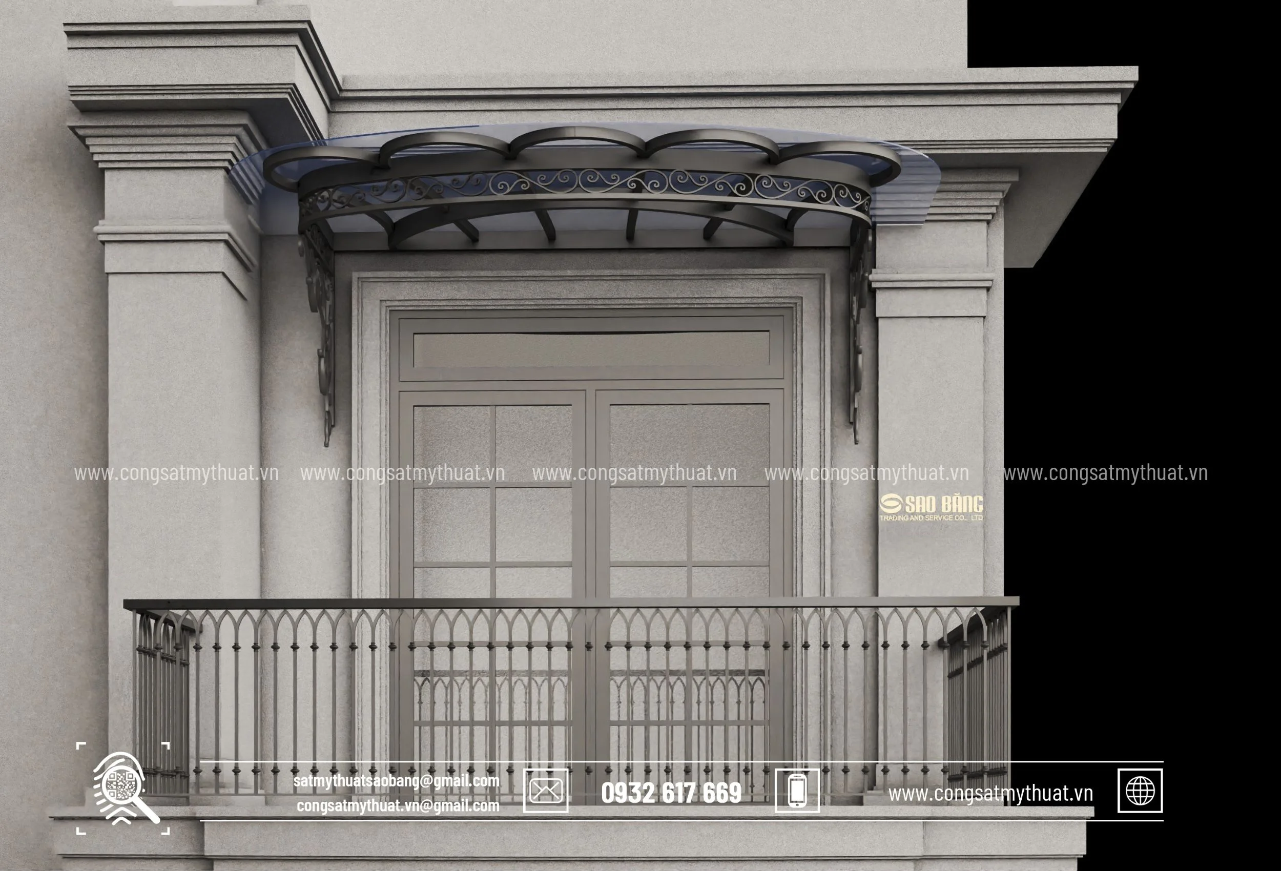 Mái kính sắt mỹ thuật MKSB-0008 tân cổ điển sang trọng Mái kính mỹ thuật MKSB 0008