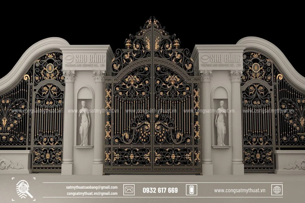Cổng sắt mỹ thuật 2 cánh cao cấp