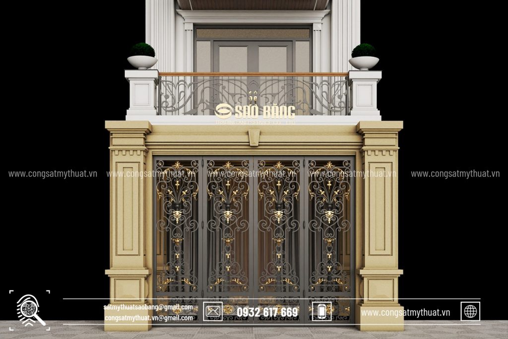 Cổng sắt mỹ thuật 4 cánh tại Cơ khí Sao Băng