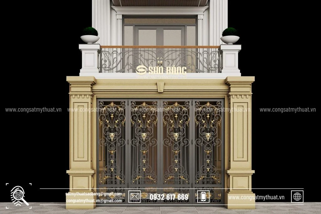 Cổng sắt mỹ thuật 4 cánh tại Cơ khí Sao Băng