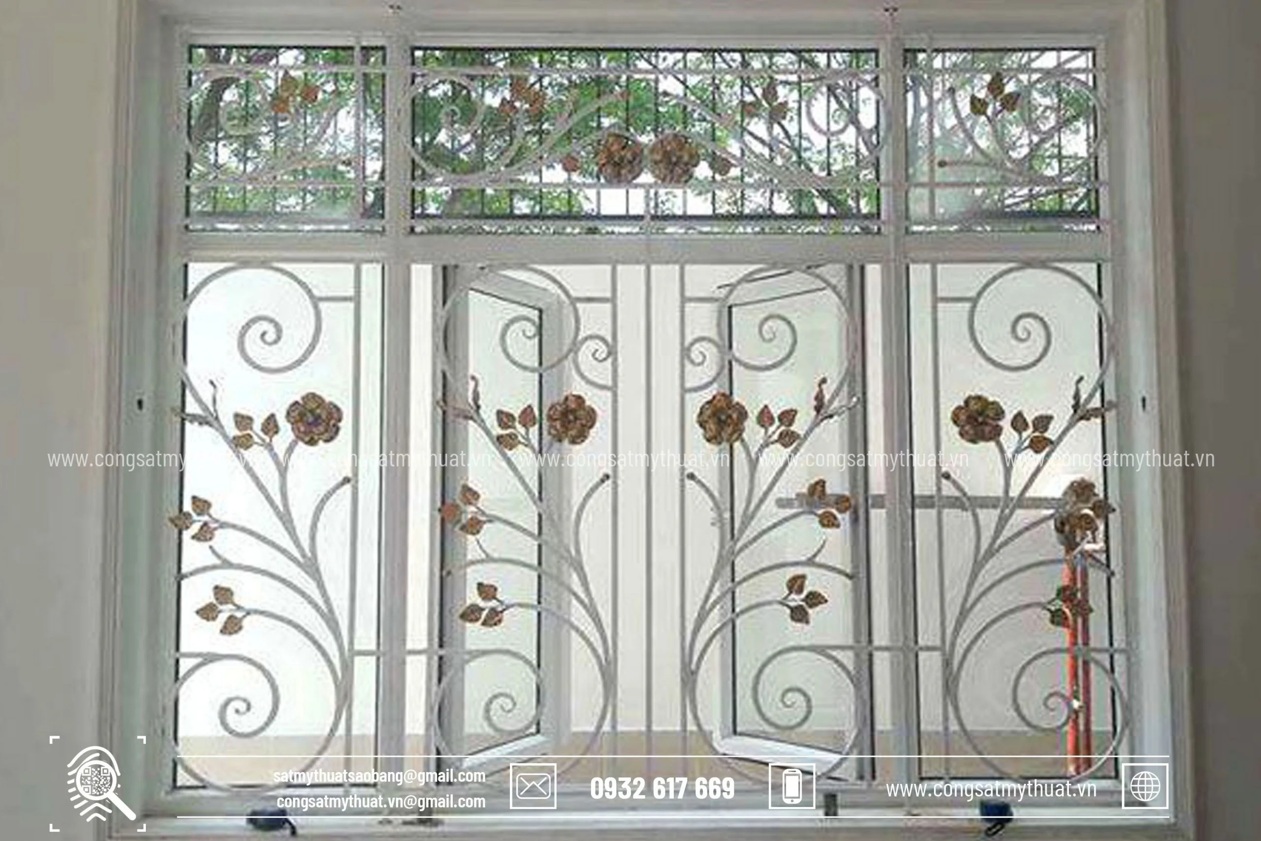 Khung bảo vệ cửa sổ KSSB-0001 hoa và lá khung bảo vệ cửa sổ KSSB-0001