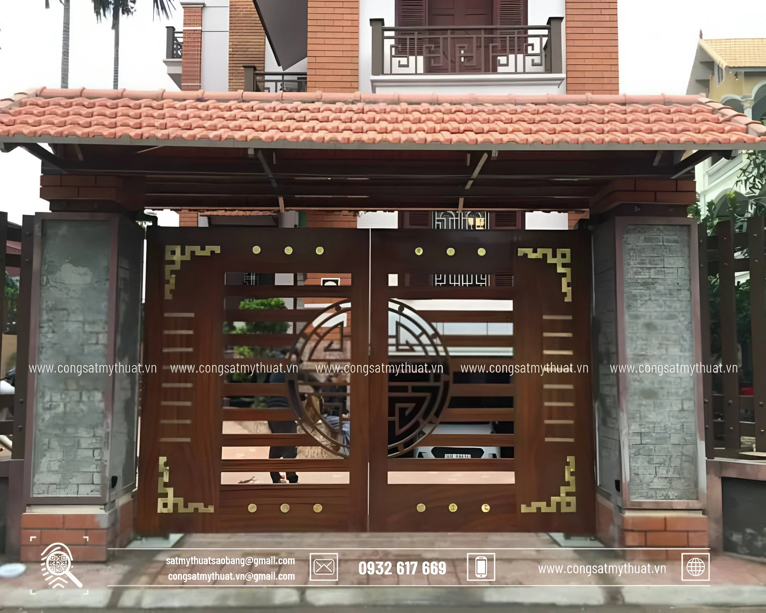 Bộ cổng gỗ cho những căn biệt thự vườn