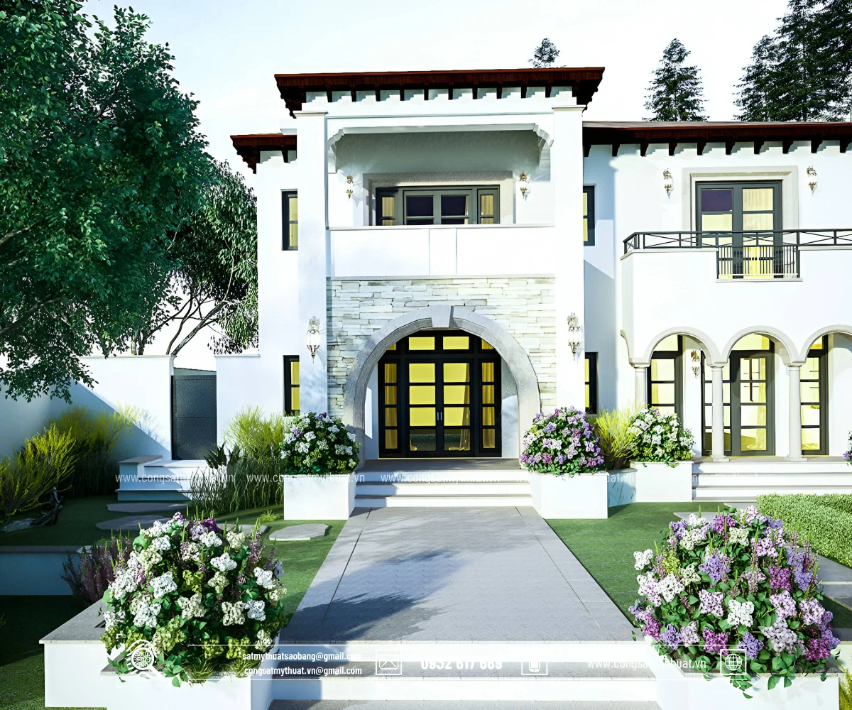 Những kiểu biệt thự 2 tầng chữ L theo kiểu châu Âu