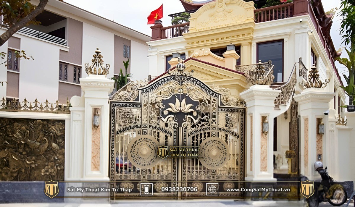 Cổng nhà nông thôn nhôm đúc điêu khắc 