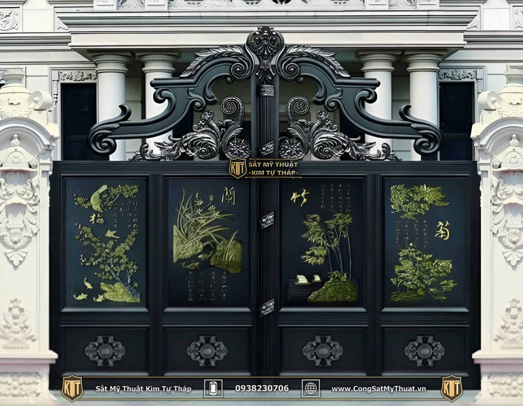 Cổng nhà đẹp ở nông thôn bằng nhôm đúc