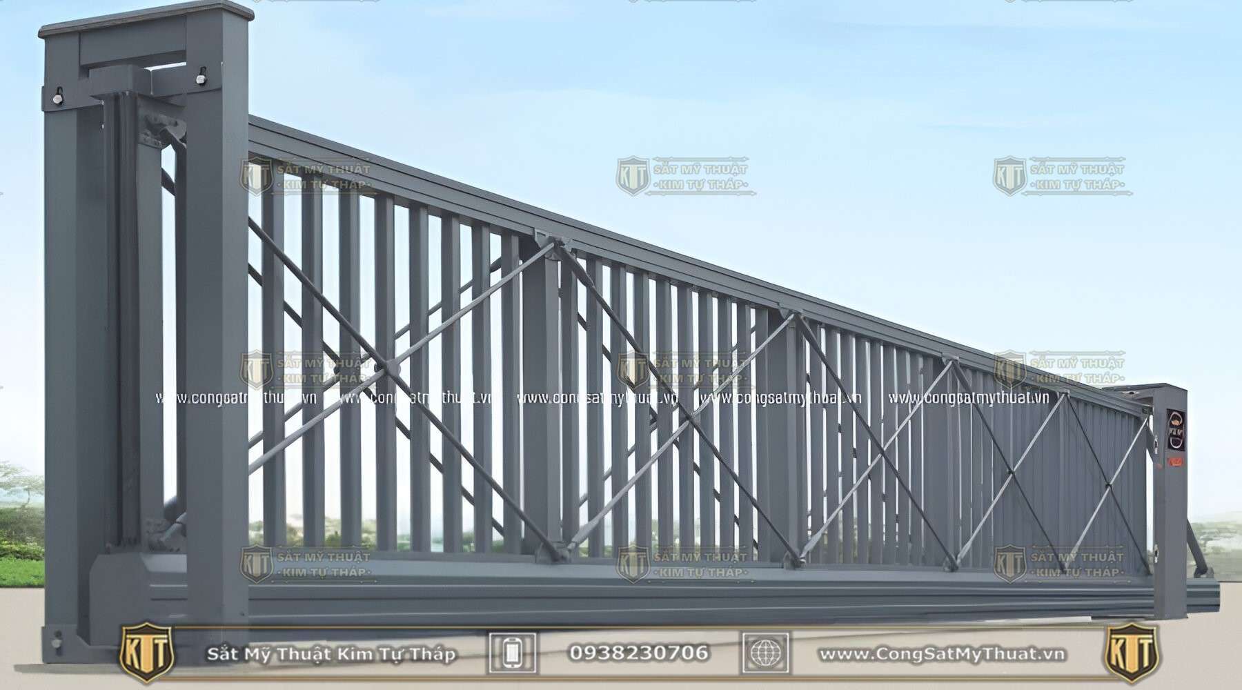 52+ Mẫu Cổng sắt xếp trượt hiện đại đẹp sang nhất (2025) Mẫu cửa cổng xếp trượt tự động