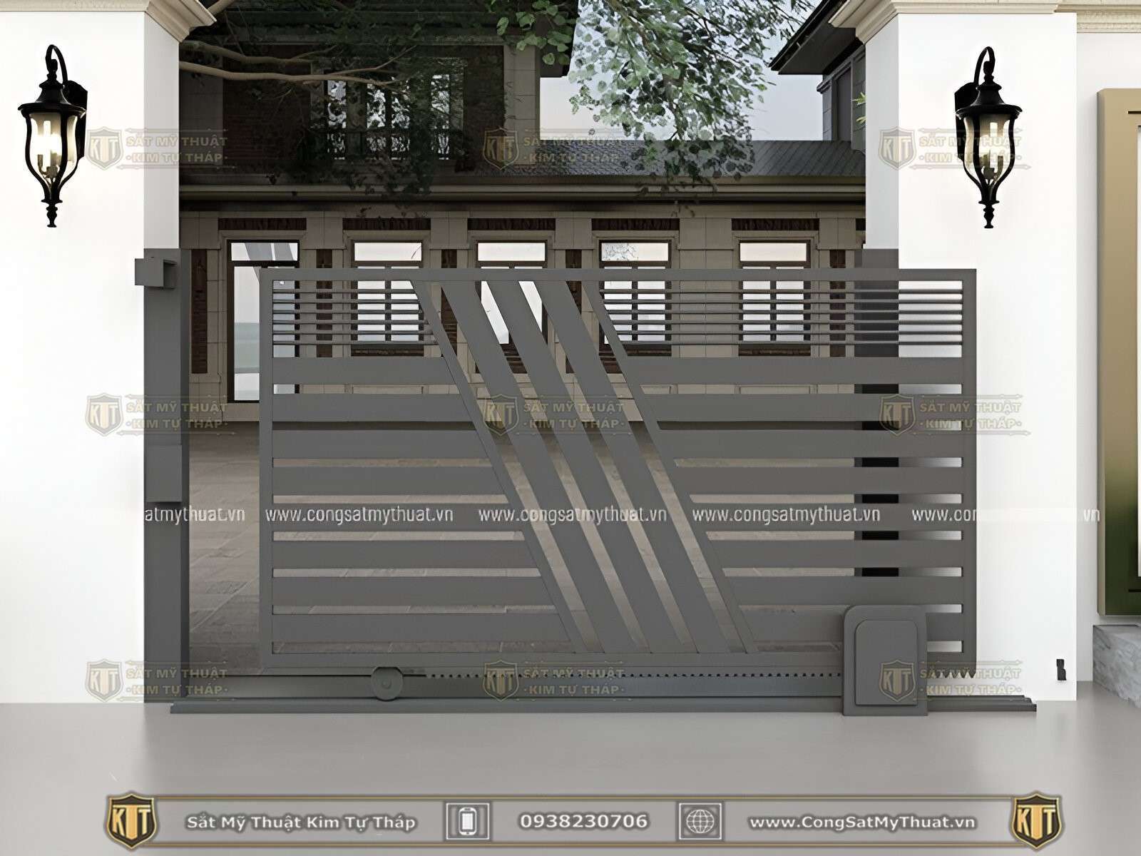 52+ Mẫu Cổng sắt xếp trượt hiện đại đẹp sang nhất (2025) cổng sắt trượt ngang tự động