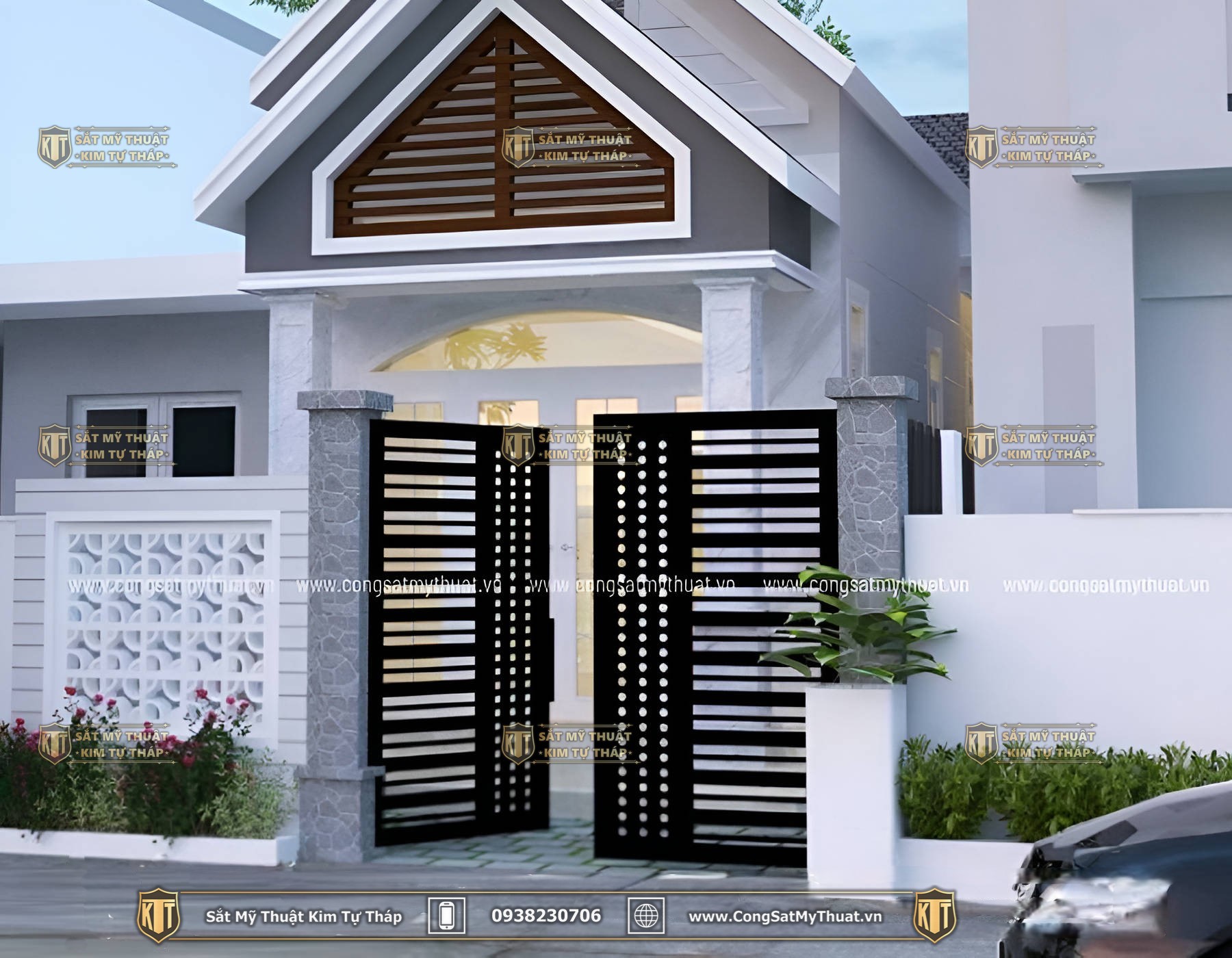 cổng nhà đẹp ở nông thôn sắt hộp 