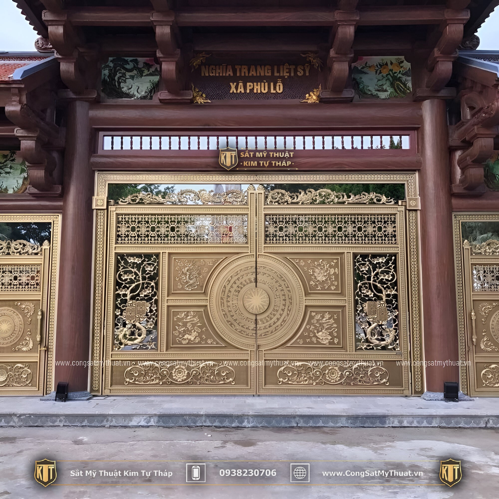 52+ Mẫu cổng chùa đẹp nhất Việt Nam thời thượng nhất 2025 Cổng nhôm đúc hoạ tiết trống đồng