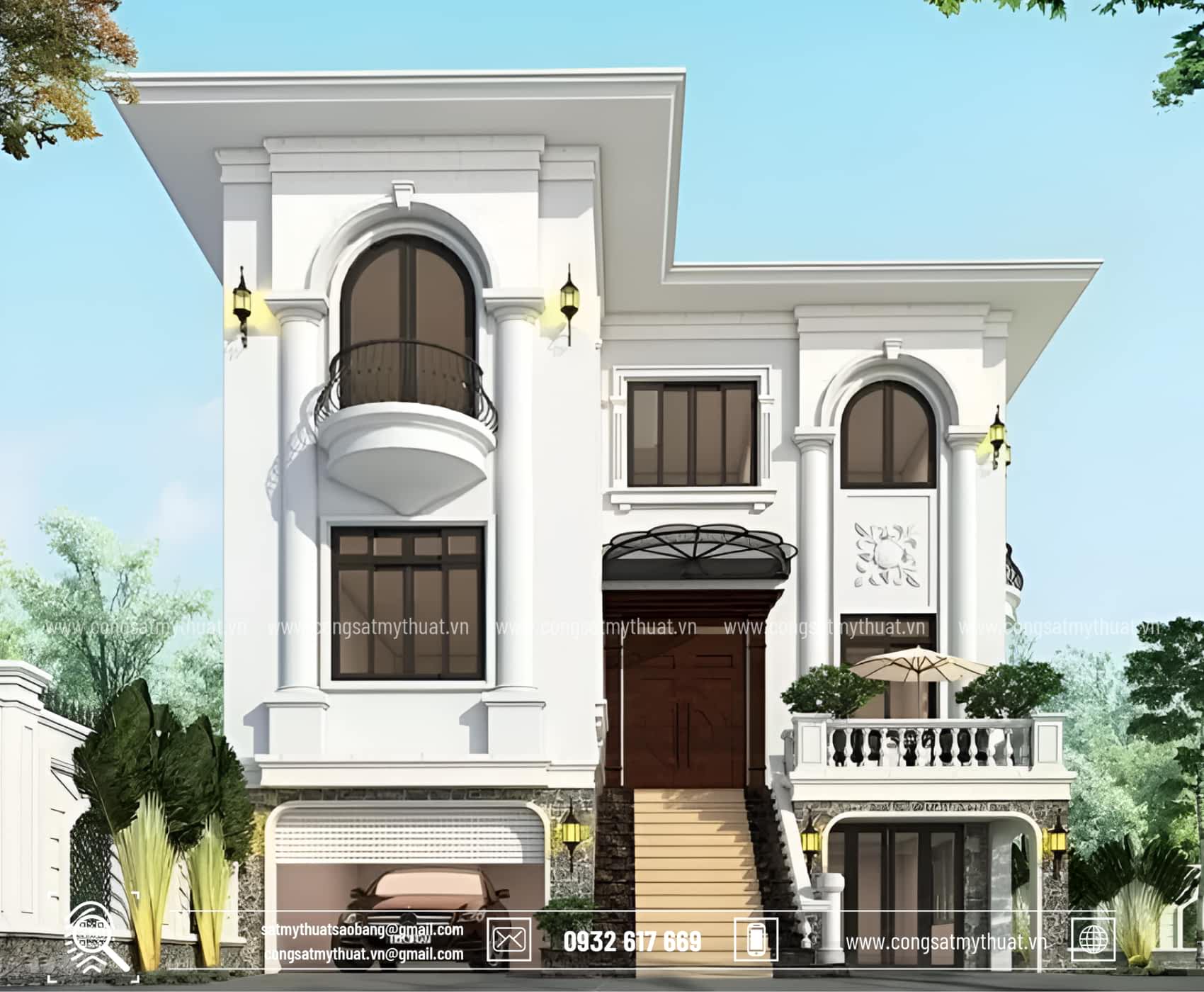 102+ Mẫu biệt thự tân cổ điển 2 tầng 1 tỷ thời thượng nhất 2025 Biệt thự 2 tầng có tầng hầm tân cổ