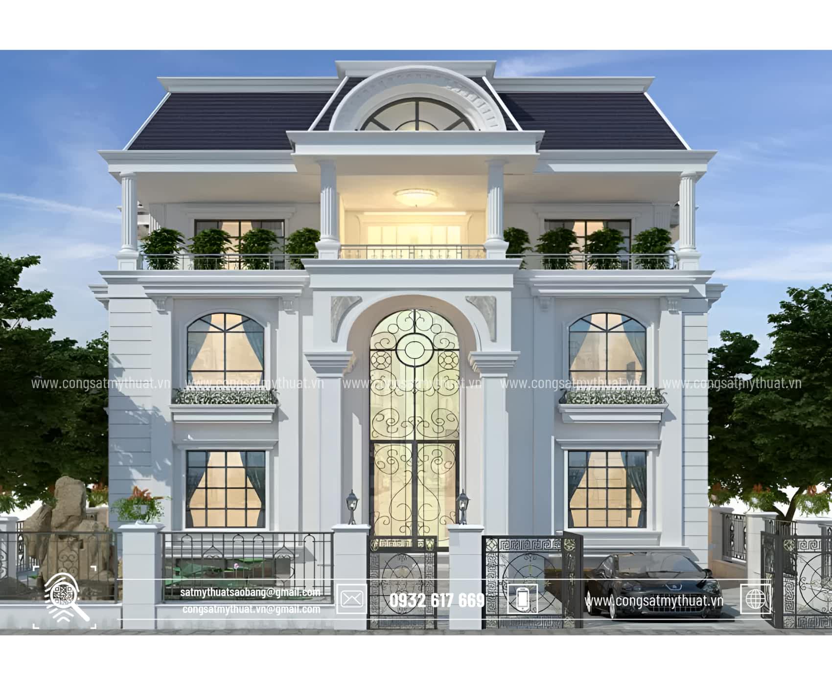 102+ Mẫu biệt thự tân cổ điển 2 tầng 1 tỷ thời thượng nhất 2025 Biệt thự 2 tầng mái Mansard bề thế
