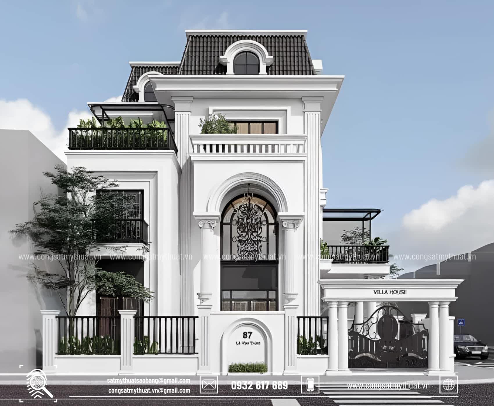 102+ Mẫu biệt thự tân cổ điển 2 tầng 1 tỷ thời thượng nhất 2025 Biệt thự 2 tầng mái Mansard đẹp
