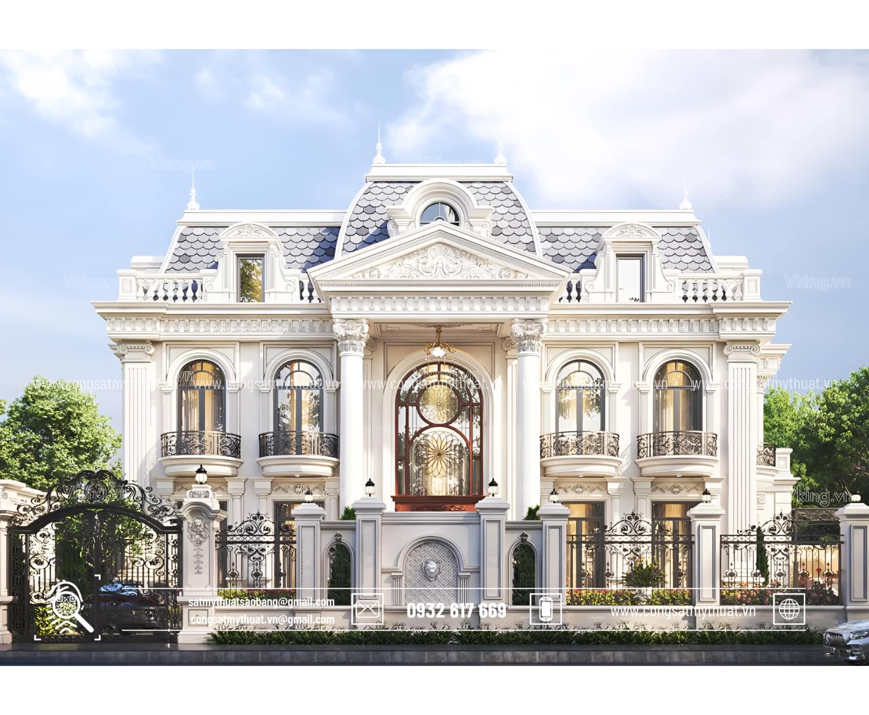 102+ Mẫu biệt thự tân cổ điển 2 tầng 1 tỷ thời thượng nhất 2025 Biệt thự 2 tầng mái Mansard xa hoa