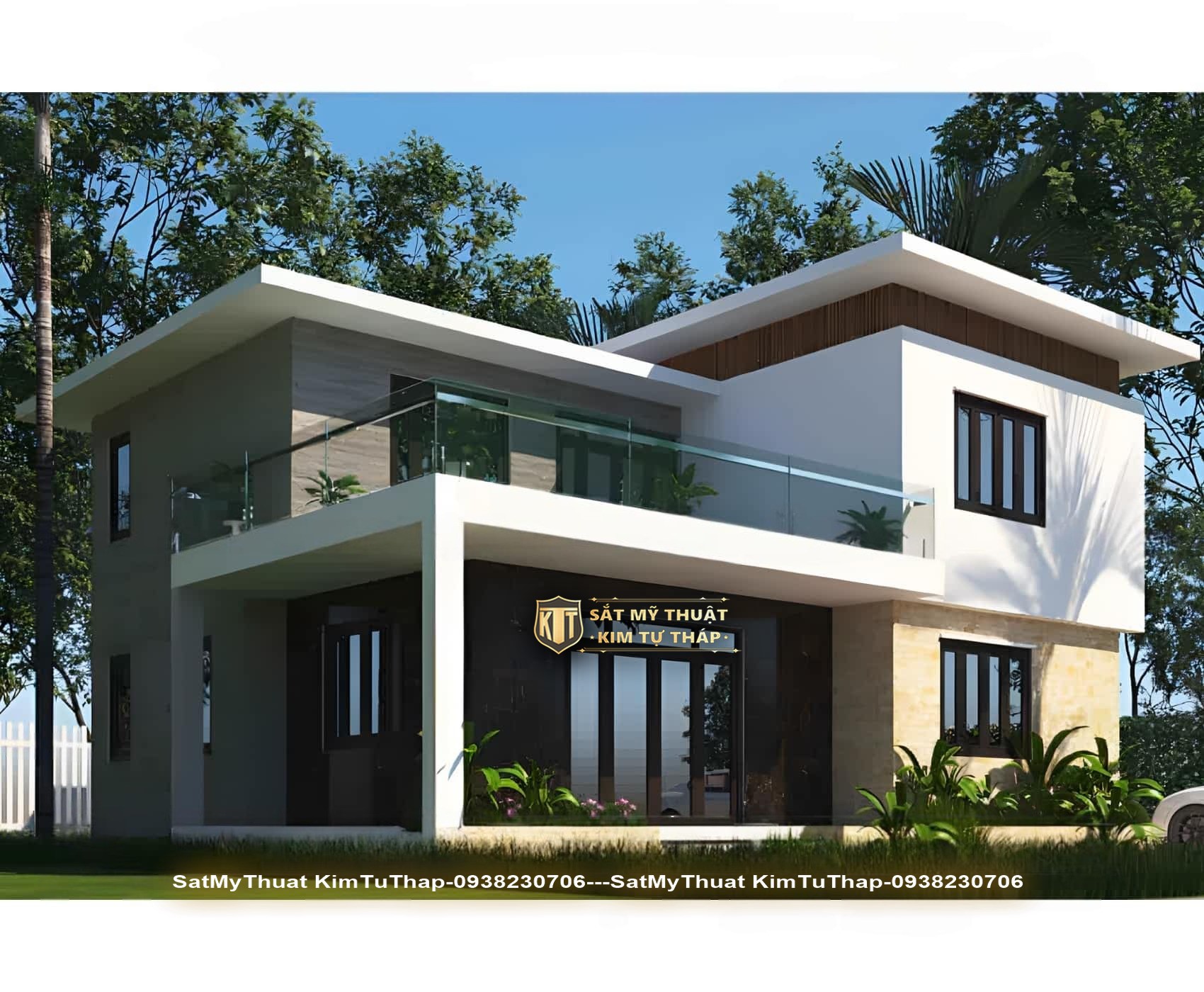 Biệt thự 2 tầng mini mái bằng đẹp