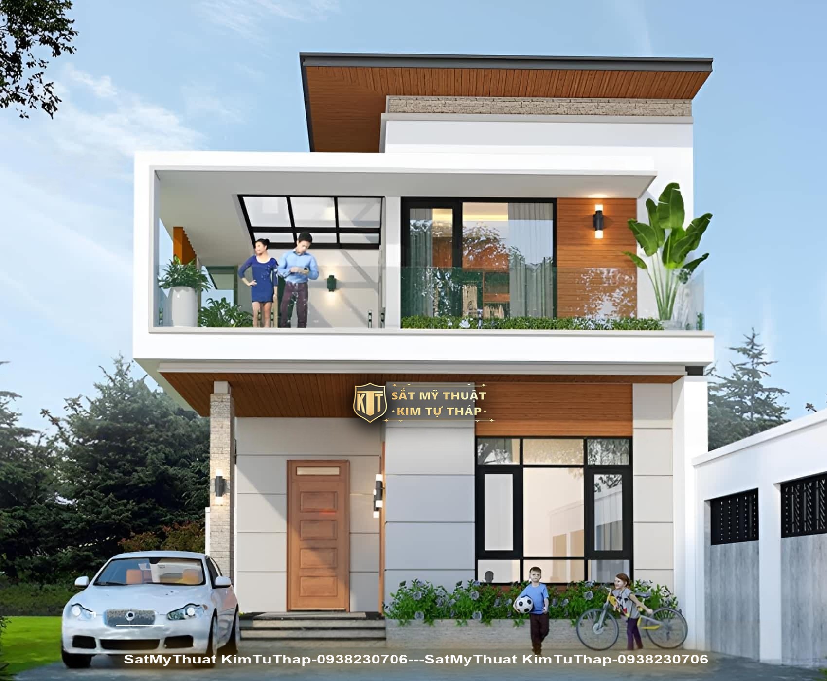 Biệt thự 2 tầng mini mái bằng thời thượng