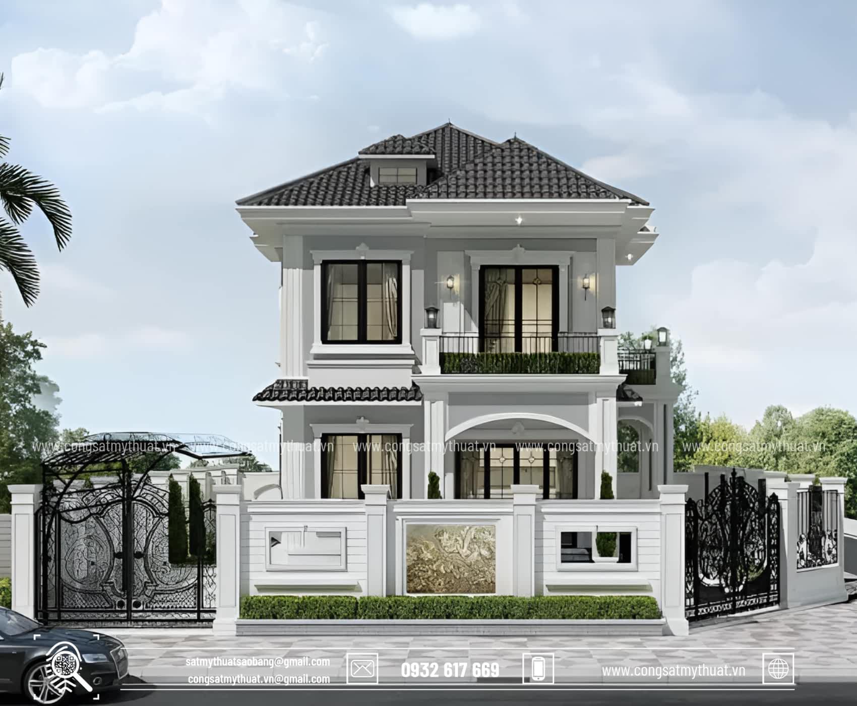 102+ Mẫu biệt thự tân cổ điển 2 tầng 1 tỷ thời thượng nhất 2025 Biệt thự tân cổ điển 2 tầng phong cách châu Âu sang trọng