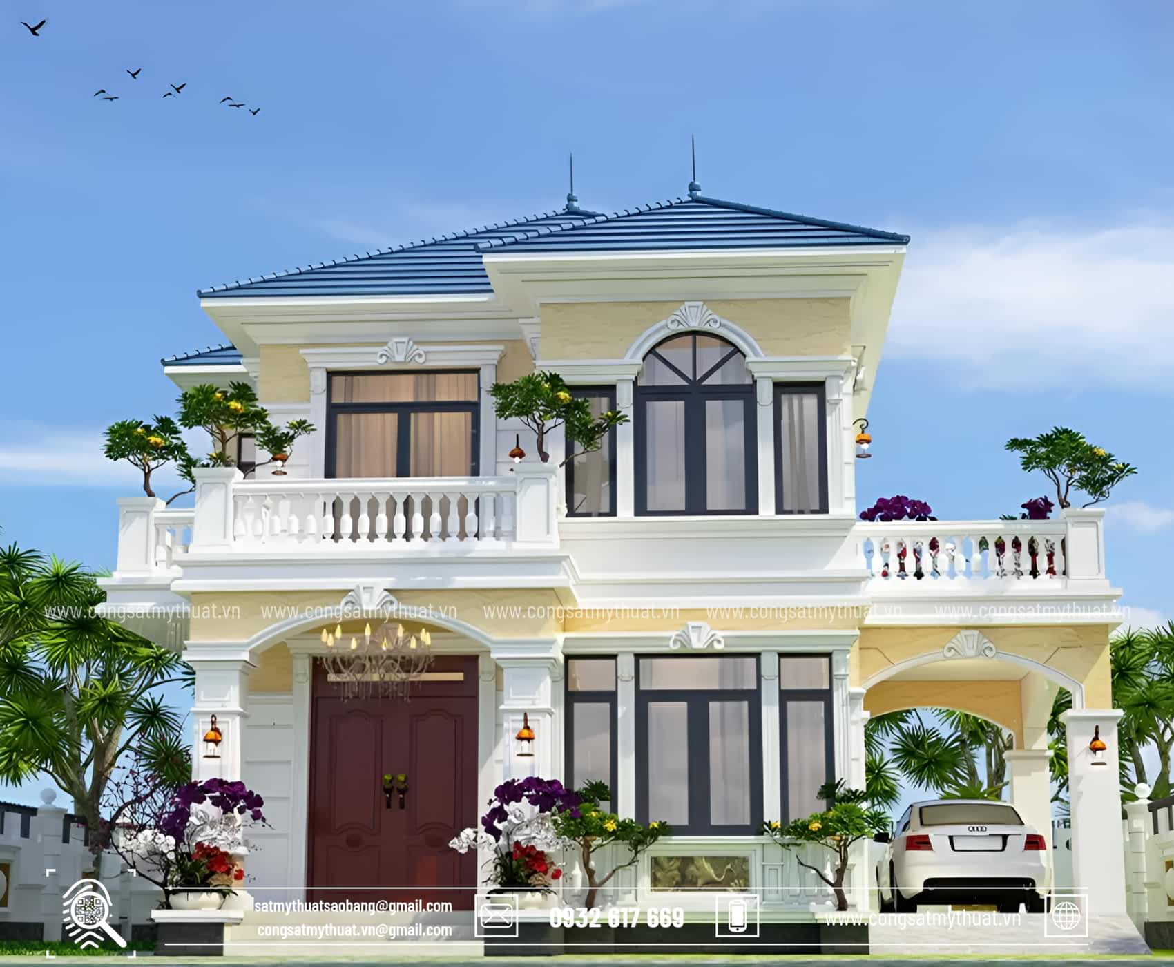 102+ Mẫu biệt thự tân cổ điển 2 tầng 1 tỷ thời thượng nhất 2025 Biệt thự tân cổ điển 2 tầng phong cách Pháp tinh tế