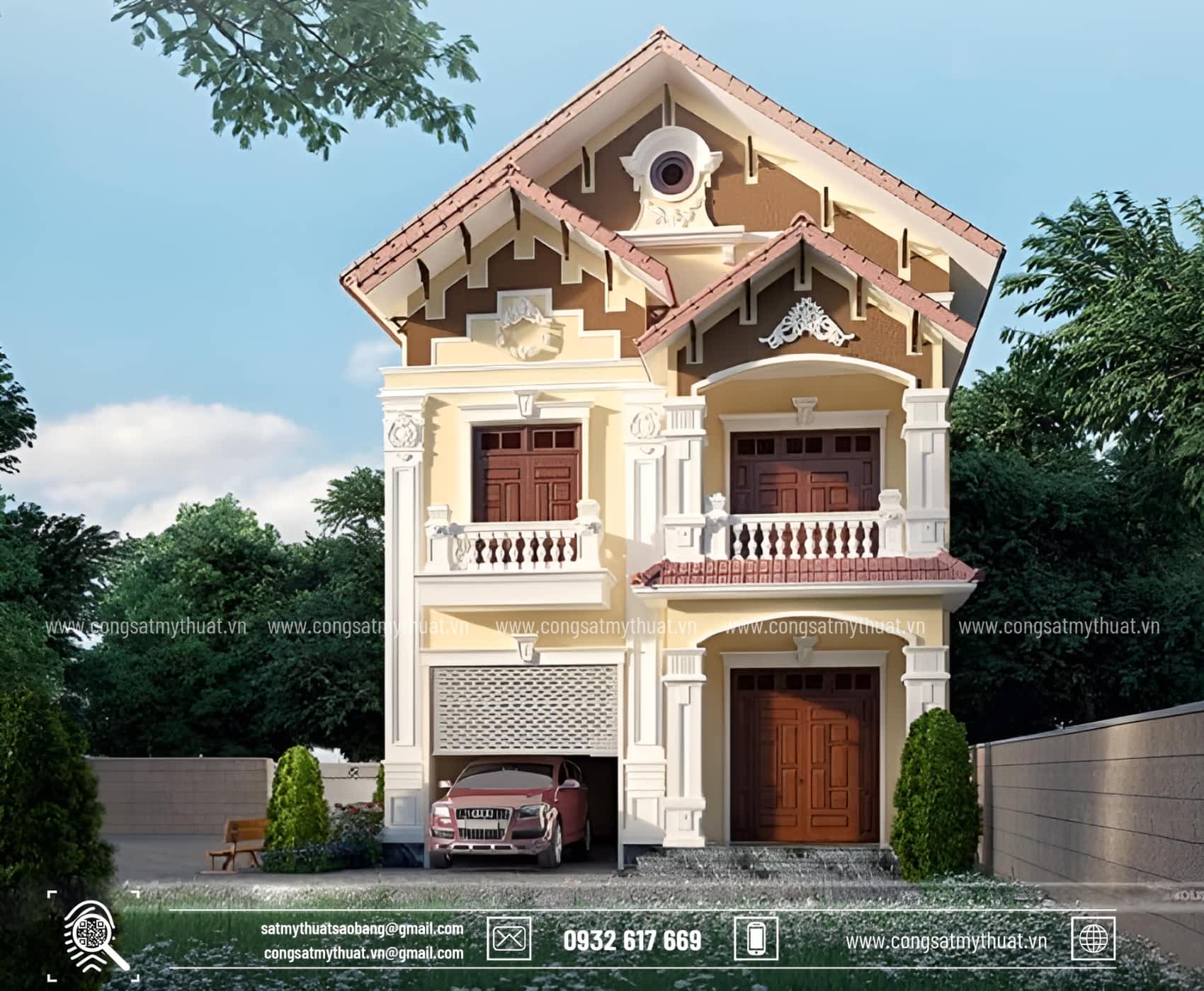 102+ Mẫu biệt thự tân cổ điển 2 tầng 1 tỷ thời thượng nhất 2025 Hệ cột và mái vòm