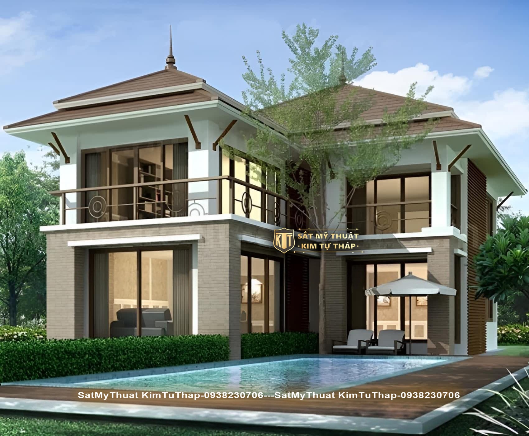 Biệt thự 2 tầng chữ L hiện đại