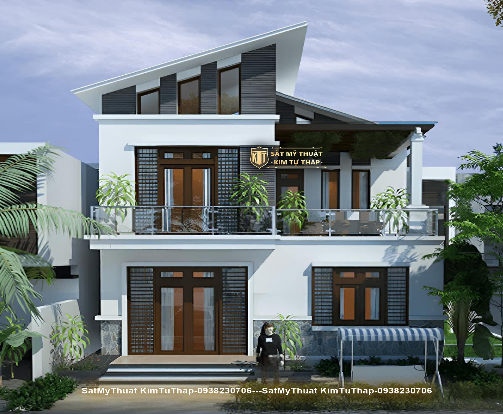 Biệt thự mini 2 tầng mái chéo độc đáo