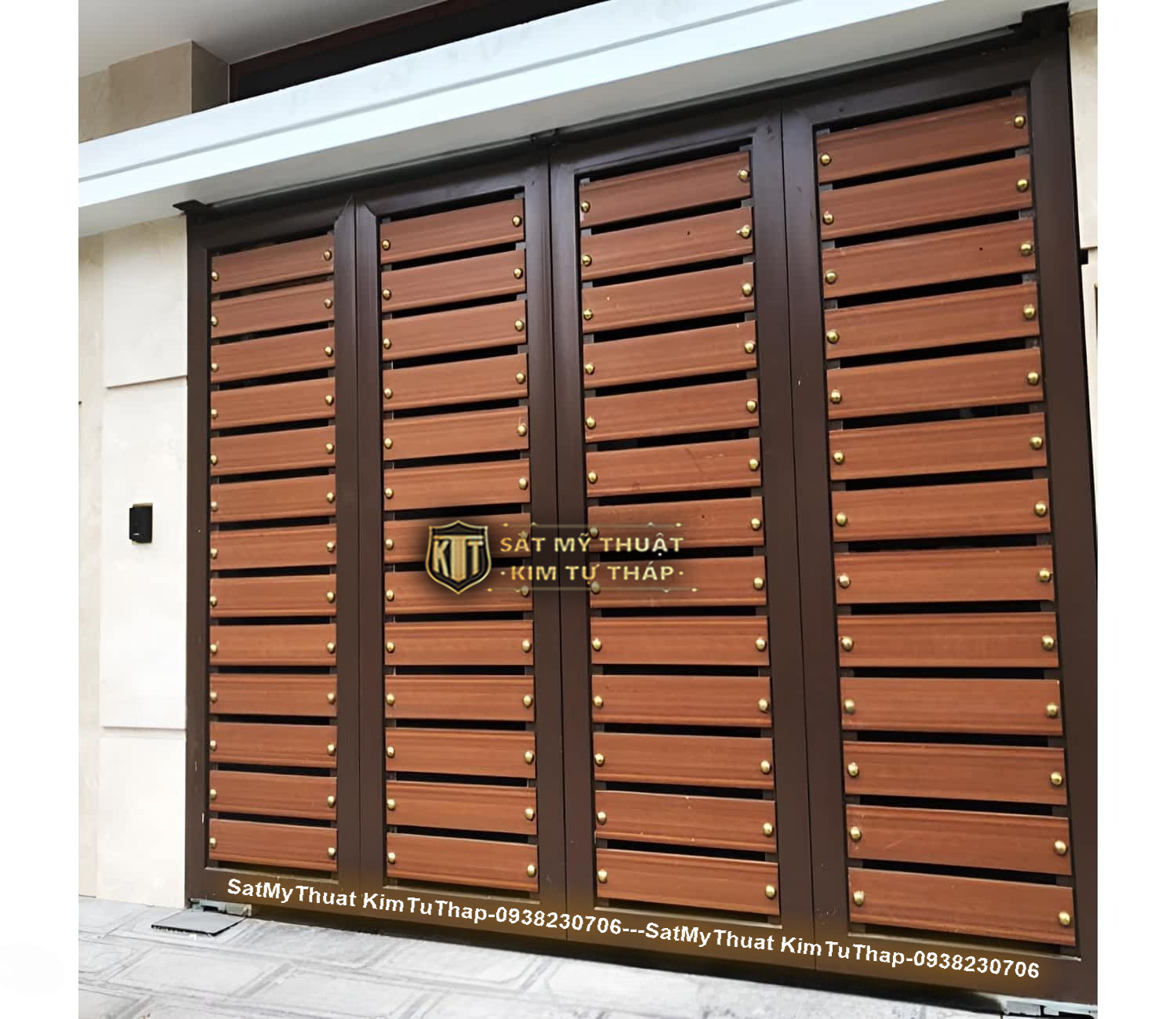 52+ Mẫu cổng sắt nan gỗ (vân gỗ, giả gỗ) được ưa chuộng nhất hiện nay Cổng sắt giả gỗ nhựa tân cổ điển