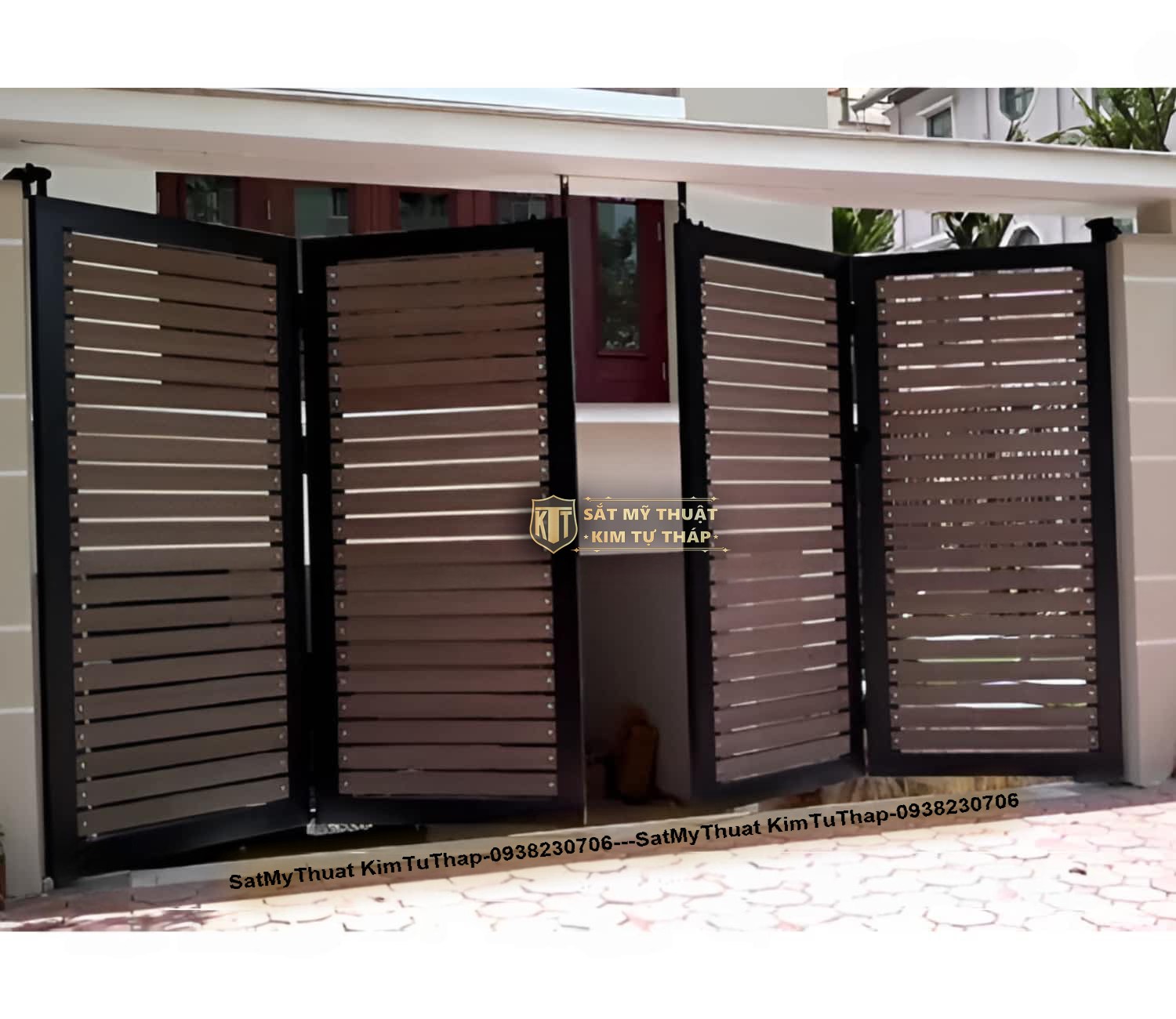 102+ mẫu cửa cổng sắt 4 cánh đẹp đơn giản & hiện đại giá rẻ nhất hiện nay Cửa cổng sắt 4 cánh nan gỗ đơn giản