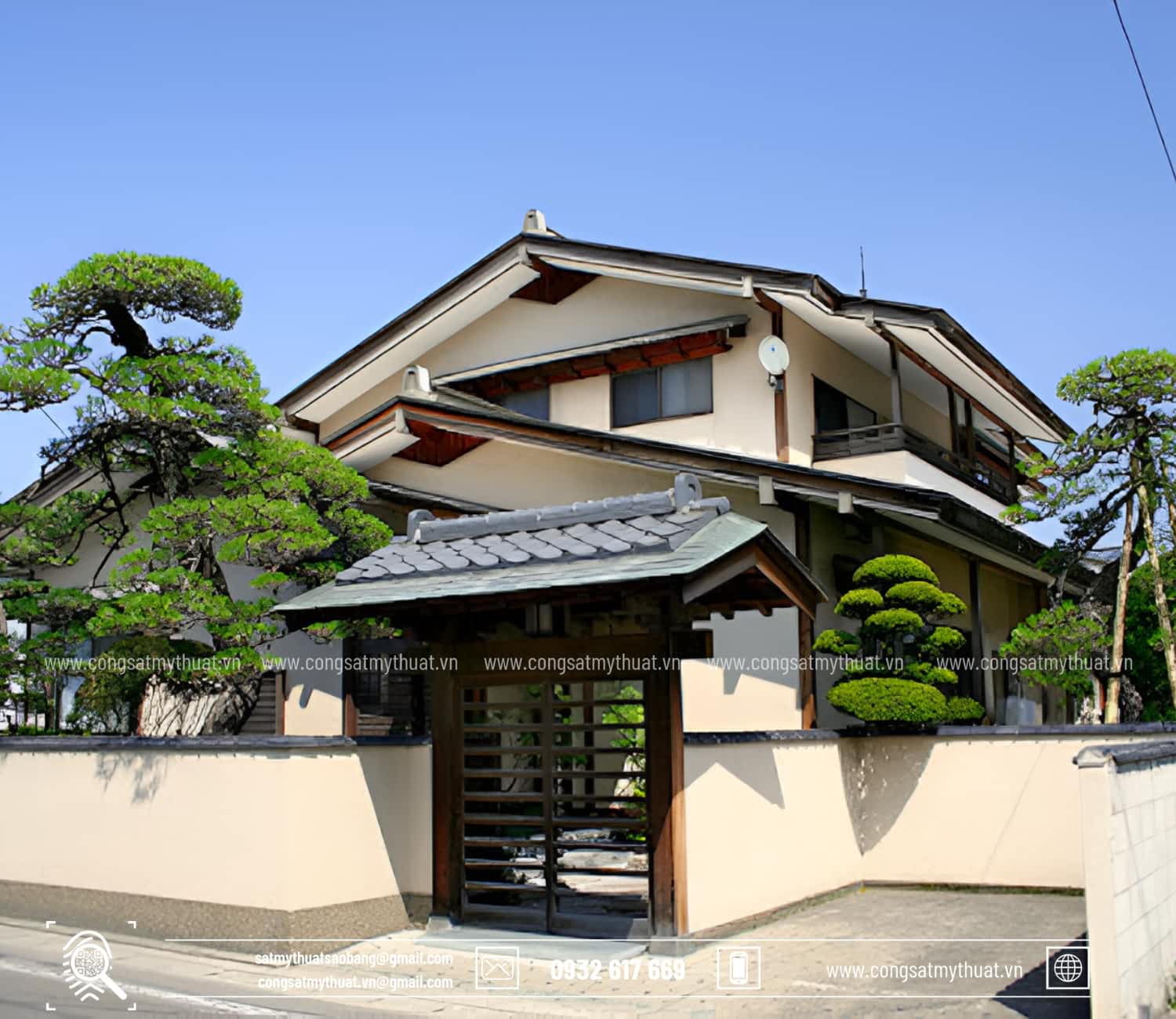 Mẫu cổng nhà mái Nhật tân cổ điển đơn giản